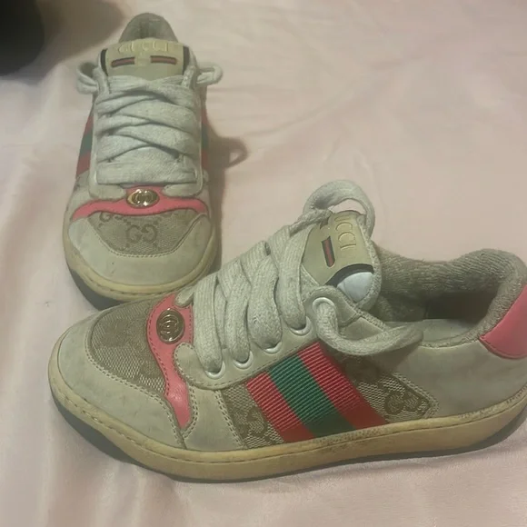 GUCCI Screener suede, distressed leather and canvas sneakers  Gucci distressed sneakers for little girl main image 1